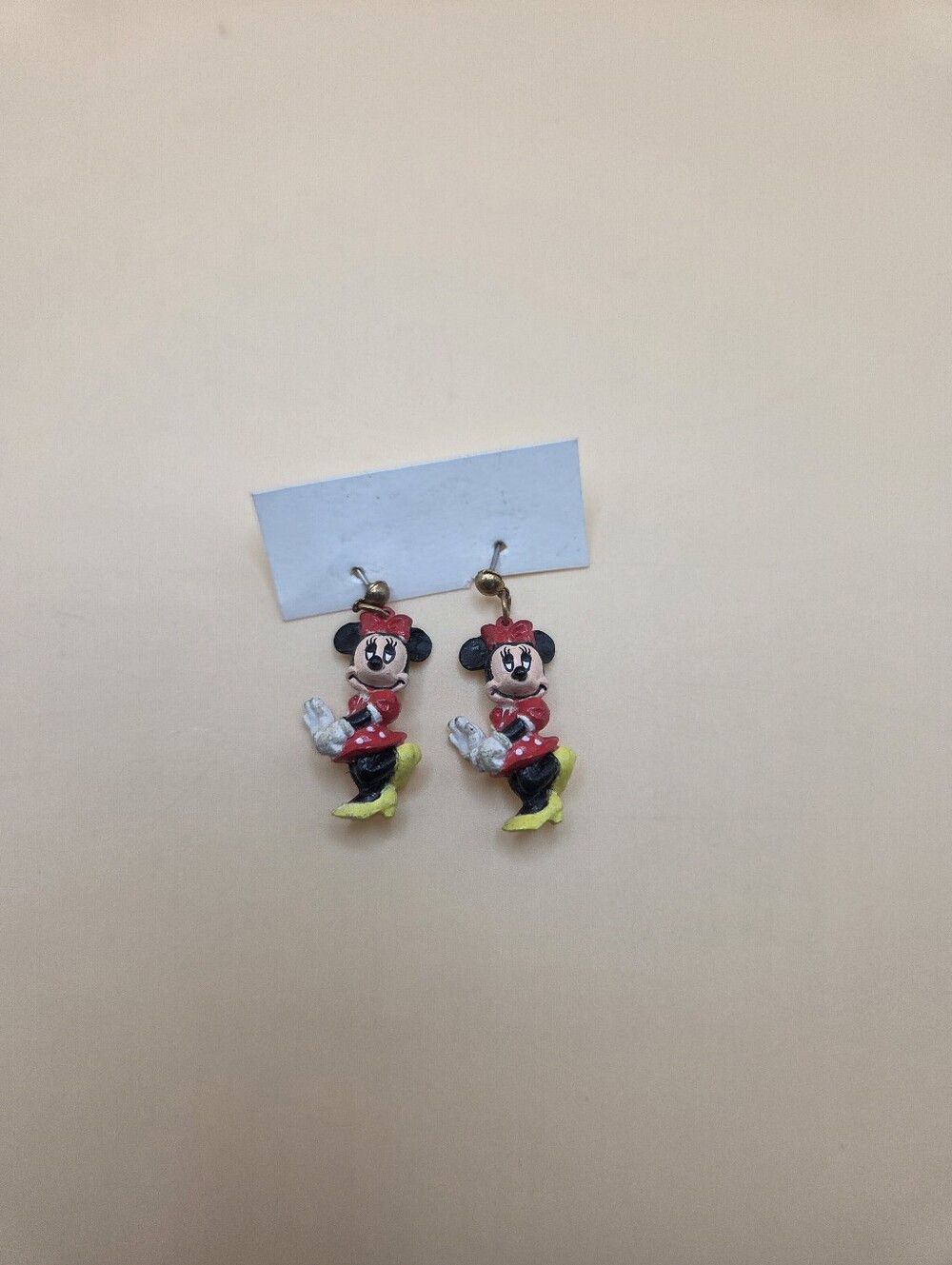 Vintage Minnie Mouse Dangle Drop Earrings | Red Polka Dot Dress | Disney